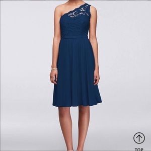 David’s Bridal One Shoulder Bridesmaid Dress - Marine